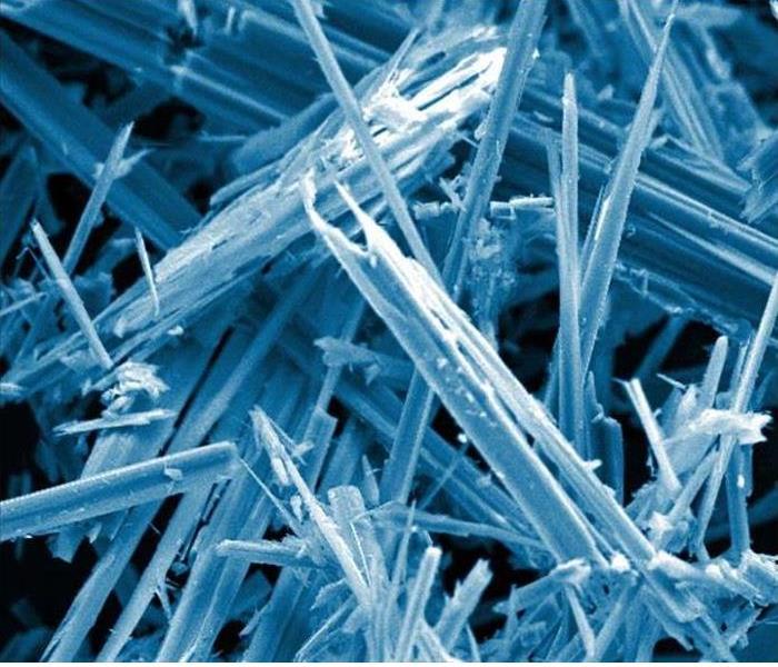 Microscopic view of asbestos fibers.